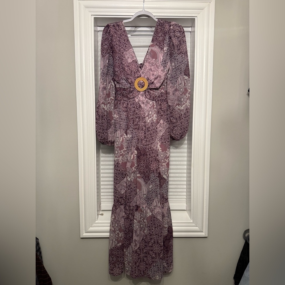 Jessica Simpson Mauve Patterned Long Sleeve Dress